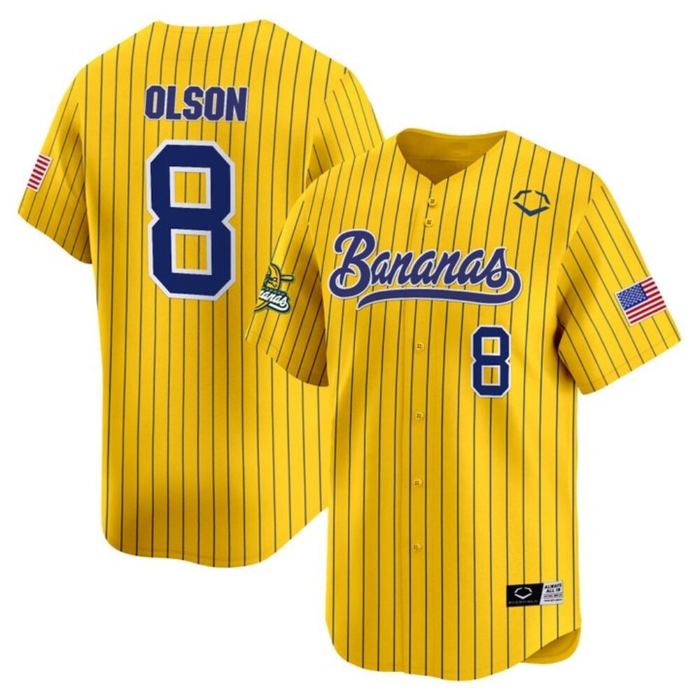 Mens Youths Kids Womens Jackson Olson Savannah Bananas Pinstripe Jersey Stitched